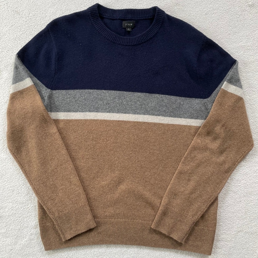 J.Crew Sweater Mens L Blue Colorblock Merino Wool Blend Crewneck AS325 FA20